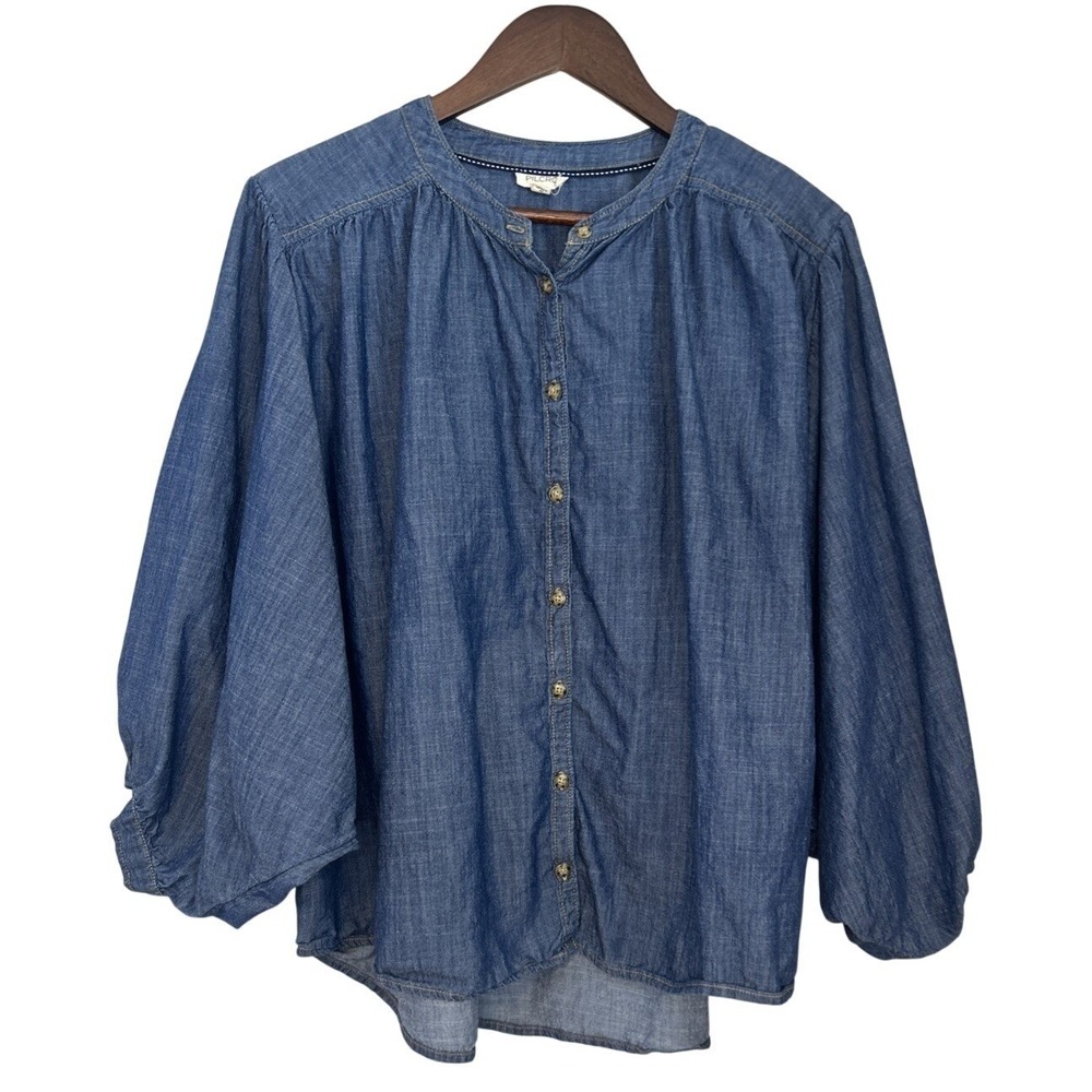 Pilcro Chambray Button Front Top Balloon Sleeves Dolman Boxy Oversized XL Petite